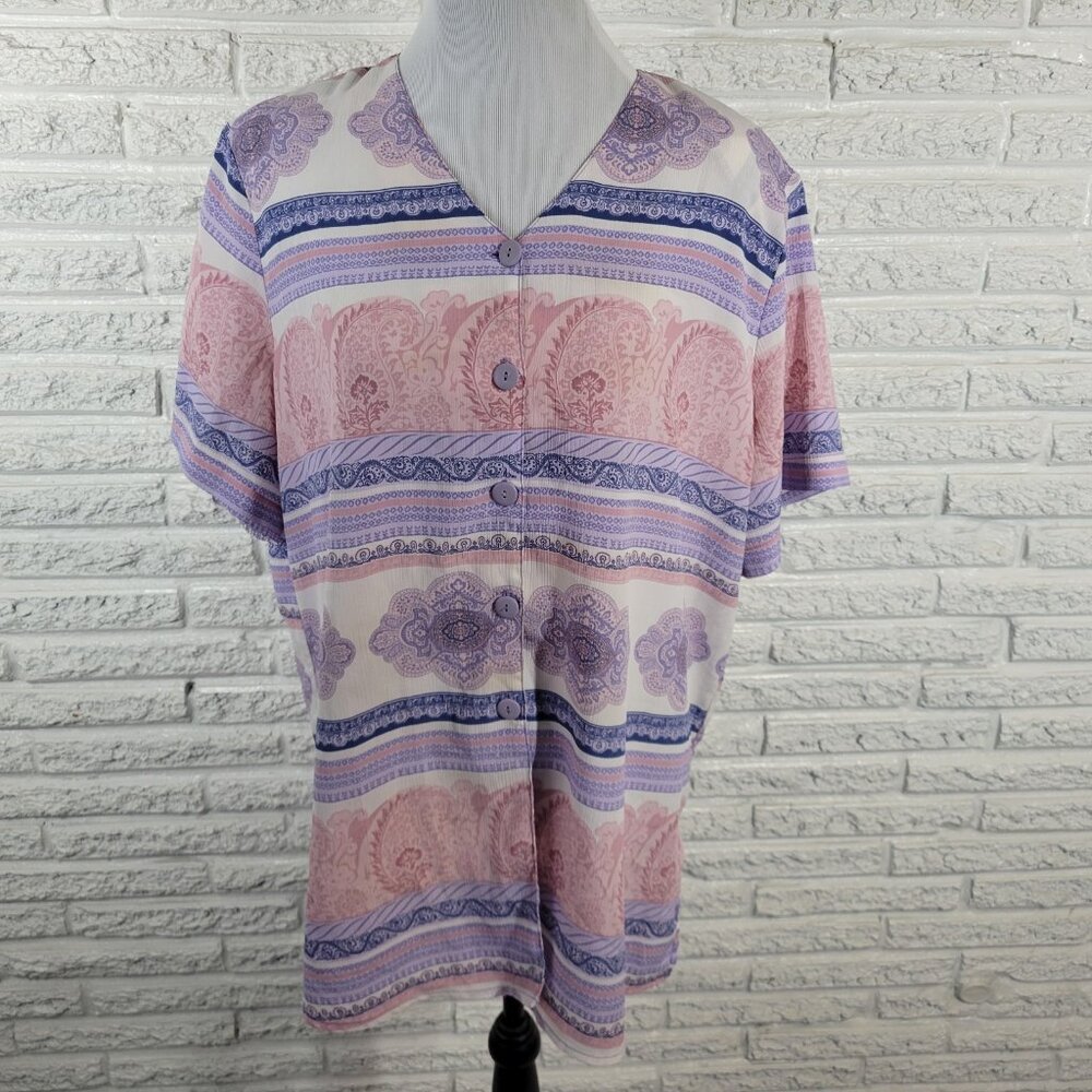 Allison Daley Women's 18 Plus Pastel Lavender Pink Geometric Button-Up GEO181E